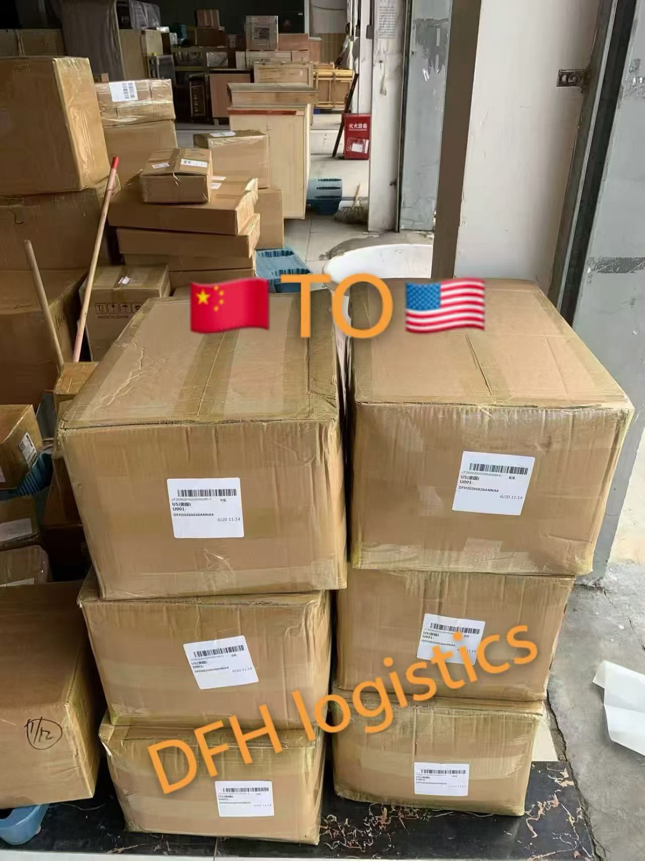 Labelled cartons ready for a U.S. shipment in our warehouse